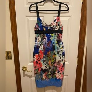 Milly Floral Scuba Midi Dress with cutout, size 4